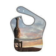 Bingfone Mess-Proof Baby Bib - Waterproof Bib For Baby Boy Or Girl With Food Catcher Pocket, Unisex-Elephant Giraffe