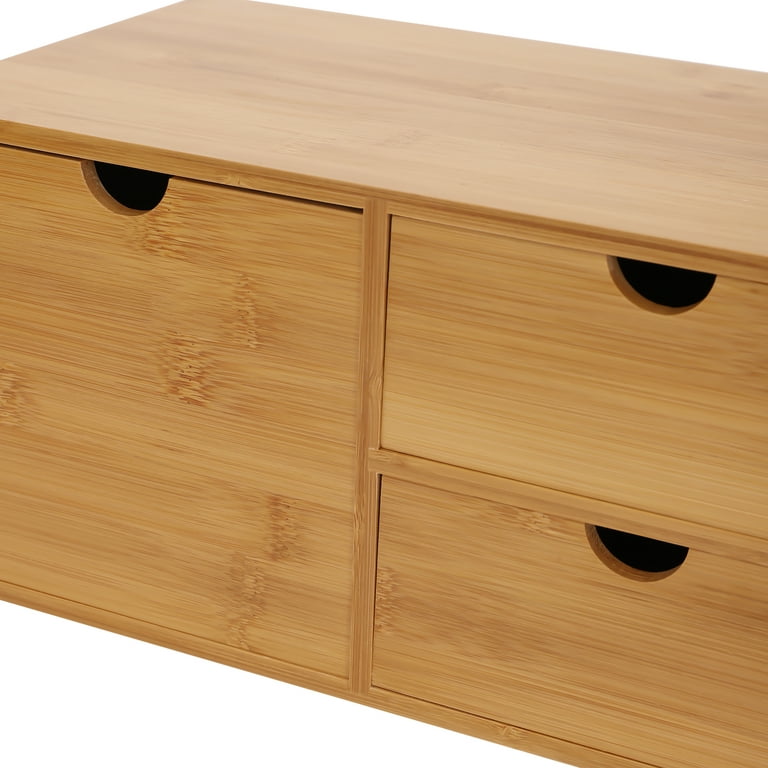 Wood Desktop Organizer with 3 Drawers, Desktop Stationary Home Office Art  Supplies Organizer Storage Box Brown 