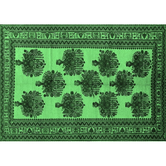 Ahgly Company Indoor Rectangle Oriental Emerald Green Industrial Area Rugs, 8' x 12'