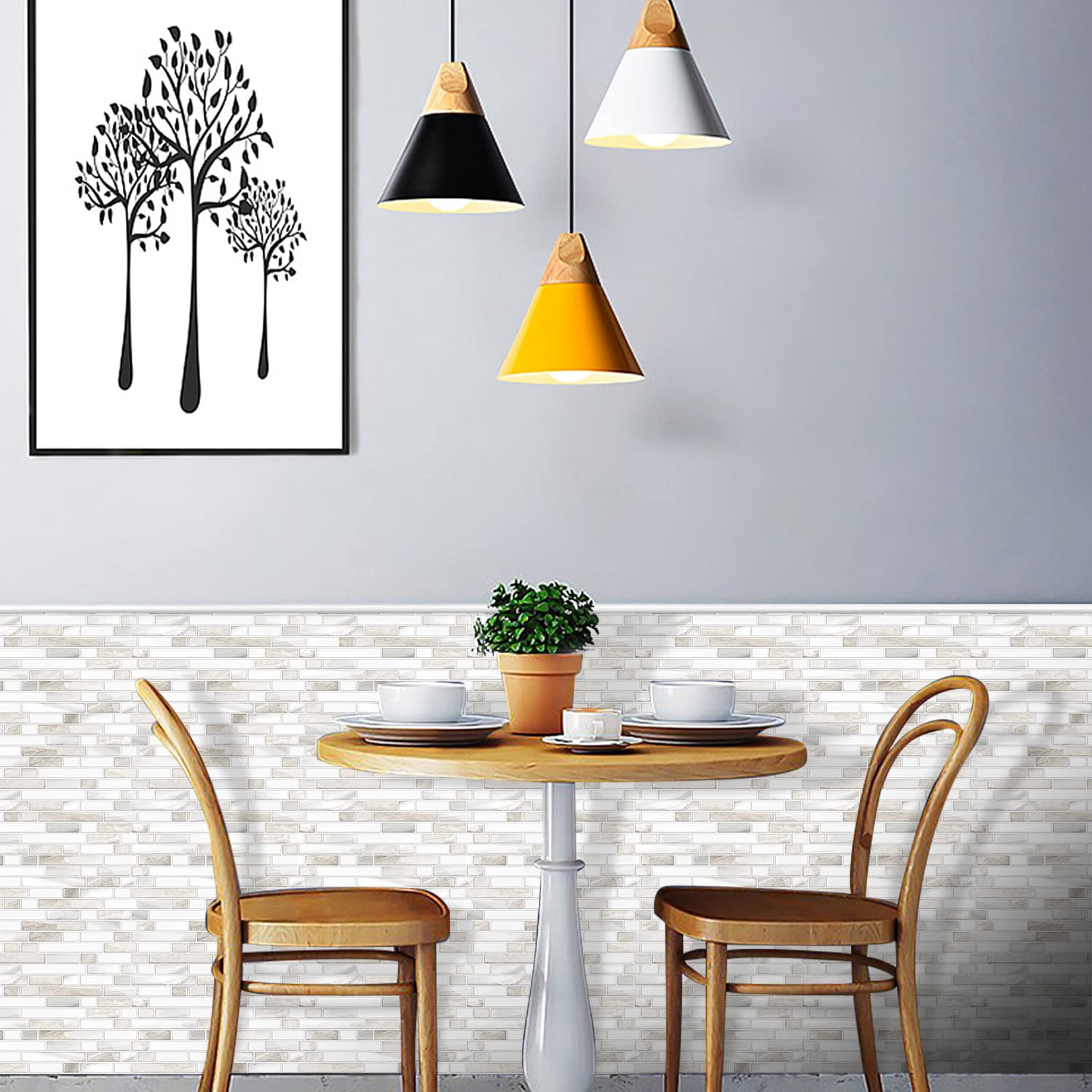 Thicker Design Peel And Stick  Self Adhesive On Tile Backsplash For Kitchen Bathroom Beige & White 12"*12" 10 Sheets