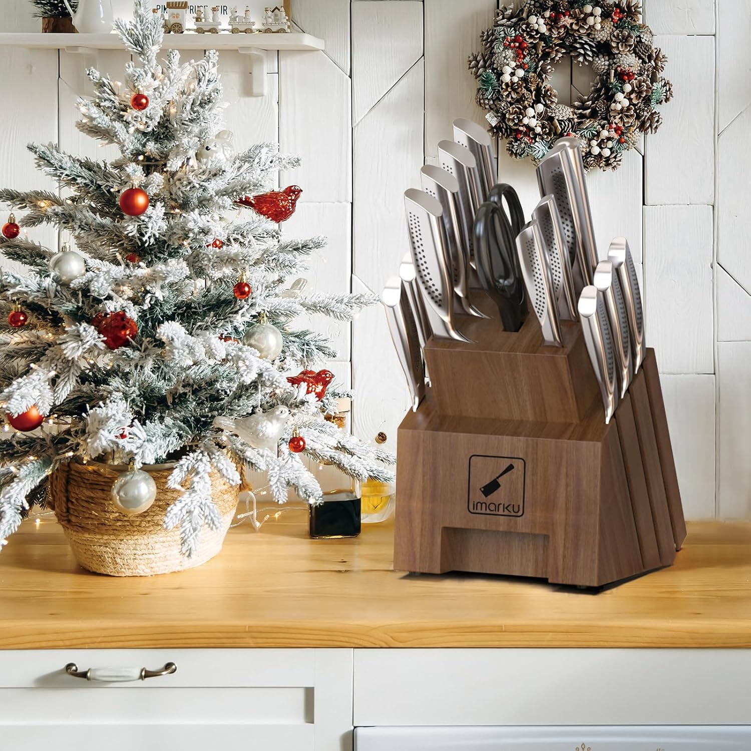 imarku Knife Set, 16PCS High Carbon Stainless Steel Kitchen Knife Set with Block Ultra Sharp Knife Block Set, Japanese Knife Set with Dotted Non-slip Ergonomic Handle, Best gifts,Fathers Day Gifts