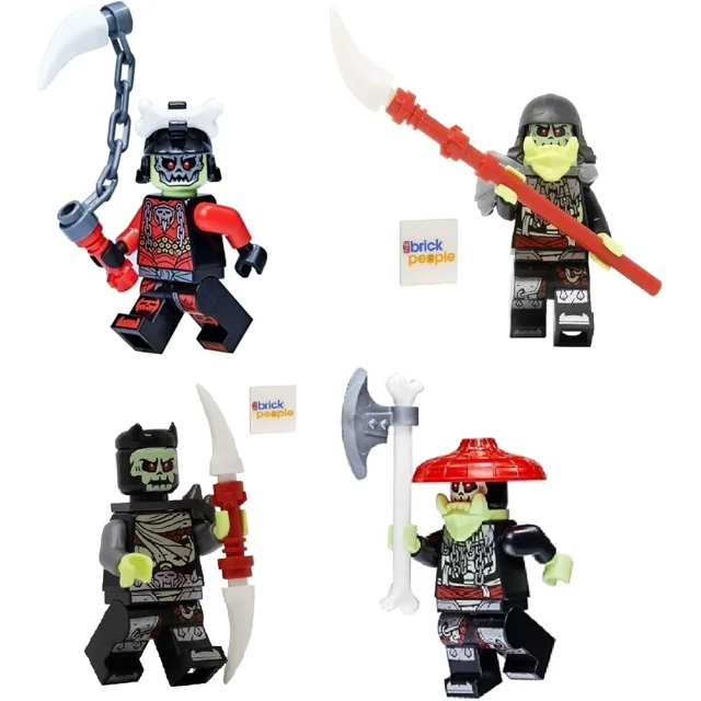 LEGO Ninjago Core : Ensemble Combo de 4 Armées d'Os avec Minifigurines de Roi, Chasseur, Guerrier et Chevalier. Figurines LEGO Authentiques de Moins de 2 Pouces de Hauteur, avec des Motifs Complexes, des Armes et une Tuile « Brick People ». Emballé dans un polybag Transparent, Idéal pour 6 Ans et Plus.