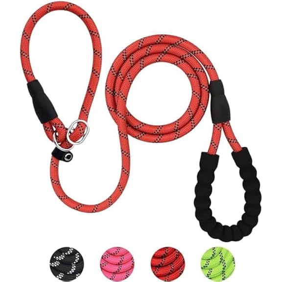 Eryueer Reflective Slip Lead Dog Leash - 2m Soft Padded Handle Training Lead & Rope | Pet Lead for Small, Medium, Large Dogs and Cats (Red)