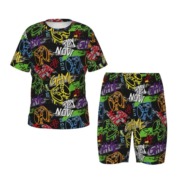 Balery Game Joysticks Conjunto de Pijama Infantil de Manga Corta con Estampado – Ropa de Dormir de Algodón Suave-3X-Large