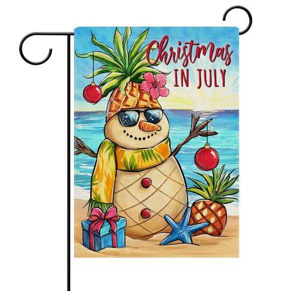 shiyou-Snowman Decorative Garden Flag, Tropical Summer Beach Coastal Pineapple Yard Outside Home Decorations, Hawaii Nautical Seasonal Outdoor Small Decor Double Sided 12 x 18