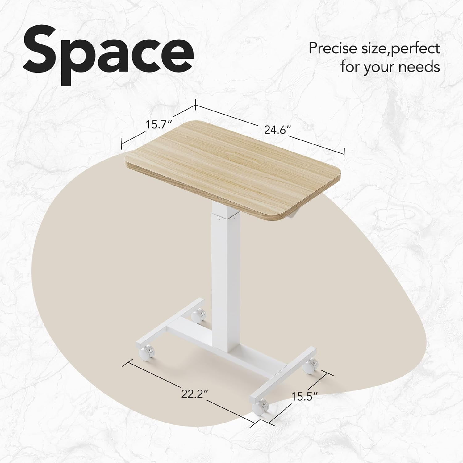 CHITOOMA Small Rolling Standing Desk, Wider Height Adjustable Mobile Desk with 4 Lockable Wheels, Portable Sit-Stand Workstation for Bedside & Sofa, Light Walunt