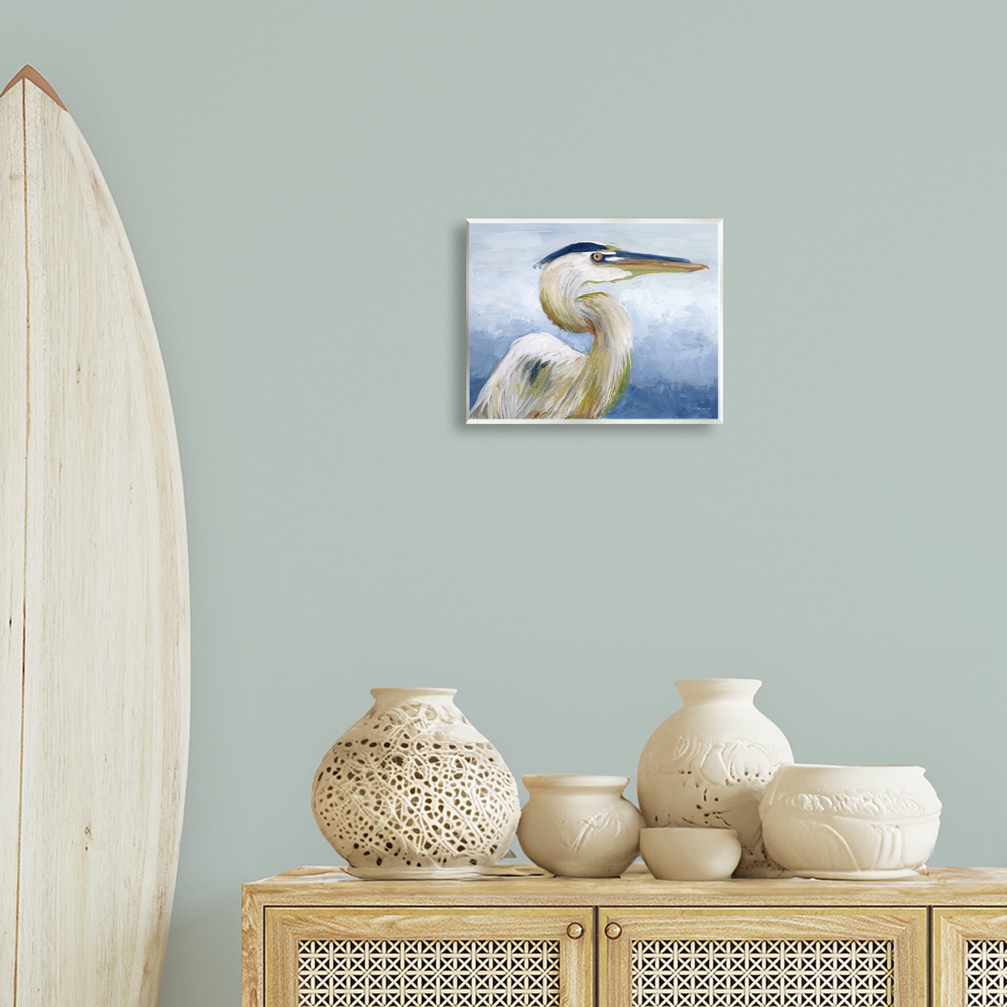 Stupell Industries Heron & Blue Gradient Animals & Insects Painting Unframed Art Print Wall Art, 14 x 11