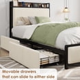 thumbnail image 2 of Twin XL Size Bed Frame with Storage Headboard, Black Corduroy Upholstered Twin Platform Bedframe with Storage Drawers and Charging Station, No Box Spring Needed, Noise Free, Beige, 2 of 5