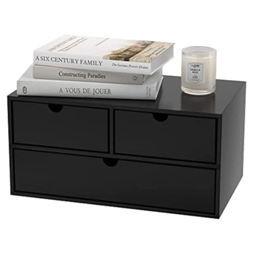 Bamboo Desk Organizer - Mini Bamboo Desk Drawer Tabletop Cosmetic Storage Organization for Office or Home Black