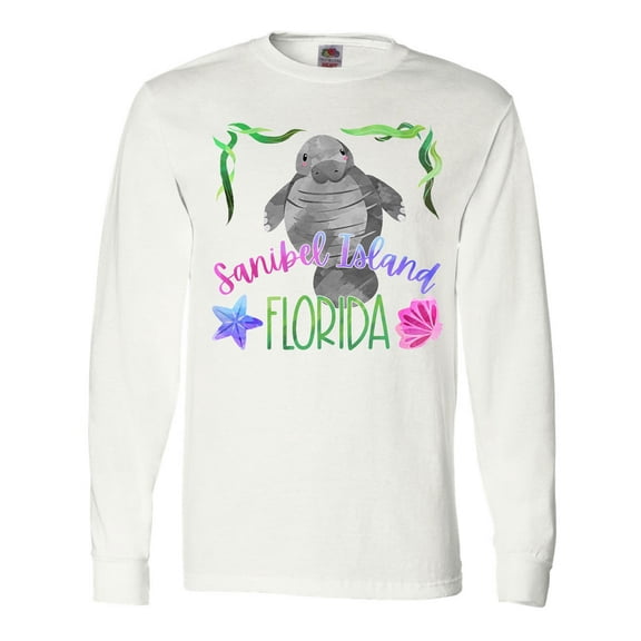 Inktastic Sanibel Island Florida Cute Swimming Manatee Long Sleeve T-Shirt