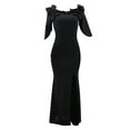thumbnail image 6 of IROINNID Deals Wedding Guest Dresses for Women Homecoming Party Color Long Dress Off Shoulder Sexy Split V-Neck Dress Trendy Formal Dress,Black, 6 of 8