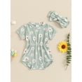 thumbnail image 5 of Aojekbee Baby Girls Summer Rompers Infant Short Sleeve O Neck Floral Romper with Headband, 5 of 10
