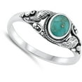 thumbnail image 4 of CHOOSE YOUR COLOR Bali Feather Simulated Turquoise Ring .925 Sterling Silver Band Blue CZ Female Size 8, 4 of 4