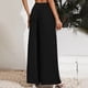 thumbnail image 3 of Pantalones de mujer Pierna ancha Cordón Cintura alta Color puro Transpirable Pantalones largos sueltos Negro S, 3 of 5
