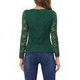 thumbnail image 3 of MODA NOVA Junior's Round Neck Long Sleeves Sheer Flower Embroidery Lace Blouse, 3 of 5