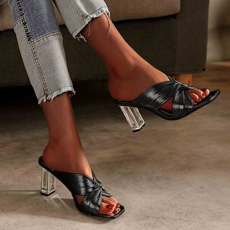 

ZHELIYO Women s sandals Fashion Big Size Block Heel Square Toe Open Toe High Heel Sandals And Slippers Black 9.5-10