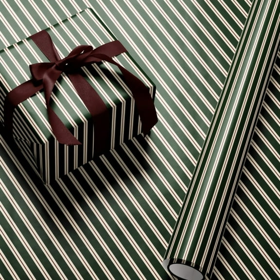 Striped Wrapping Paper Dark Green Holiday Gift Wrapping Seasonal Elegant Christmas Gift Wrap Vintage Gifts Wrap for Christmas Birthday, 23x58in