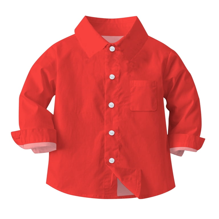 infant red dress shirt TFEOQRY Children Kids Boys Girls button Dress Shirts Kids Boys Girl Fashion  Cute Solid Color Pocket Print Long Sleeves Casual School Uniform Top Shirt