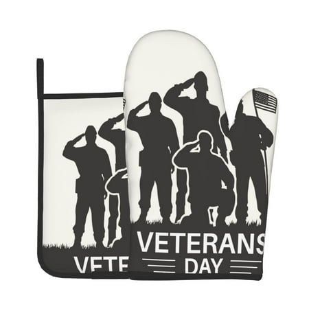 

KLL Veterans Day Pattern Oven Mitts and Pot Holders 2pcs Sets for Kitchen Oven Mitt Heat Resistant 536°F Oven Gloves for Kitchen Cooking and Baking