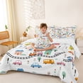 thumbnail image 3 of Castle Fairy Playful Town Traffic Twin Bedding Sets 7-Piece for Toddlers, Whimsical Car Train Bedding Comforter Set for Bedroom, Pink Yellow, 3 of 7