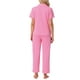 thumbnail image 3 of Conjunto de pijama para mujer INSPIRE CHIC, botón, suave, de manga corta, ropa de dormir, pantalones largos, conjunto de 2 piezas, L, rosa claro, 3 of 6