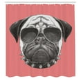 thumbnail image 3 of Ambesonne Dog Shower Curtain, Pug Dog Sunglasses Colar, 69"Wx84"L, Coral and Grey, 3 of 5
