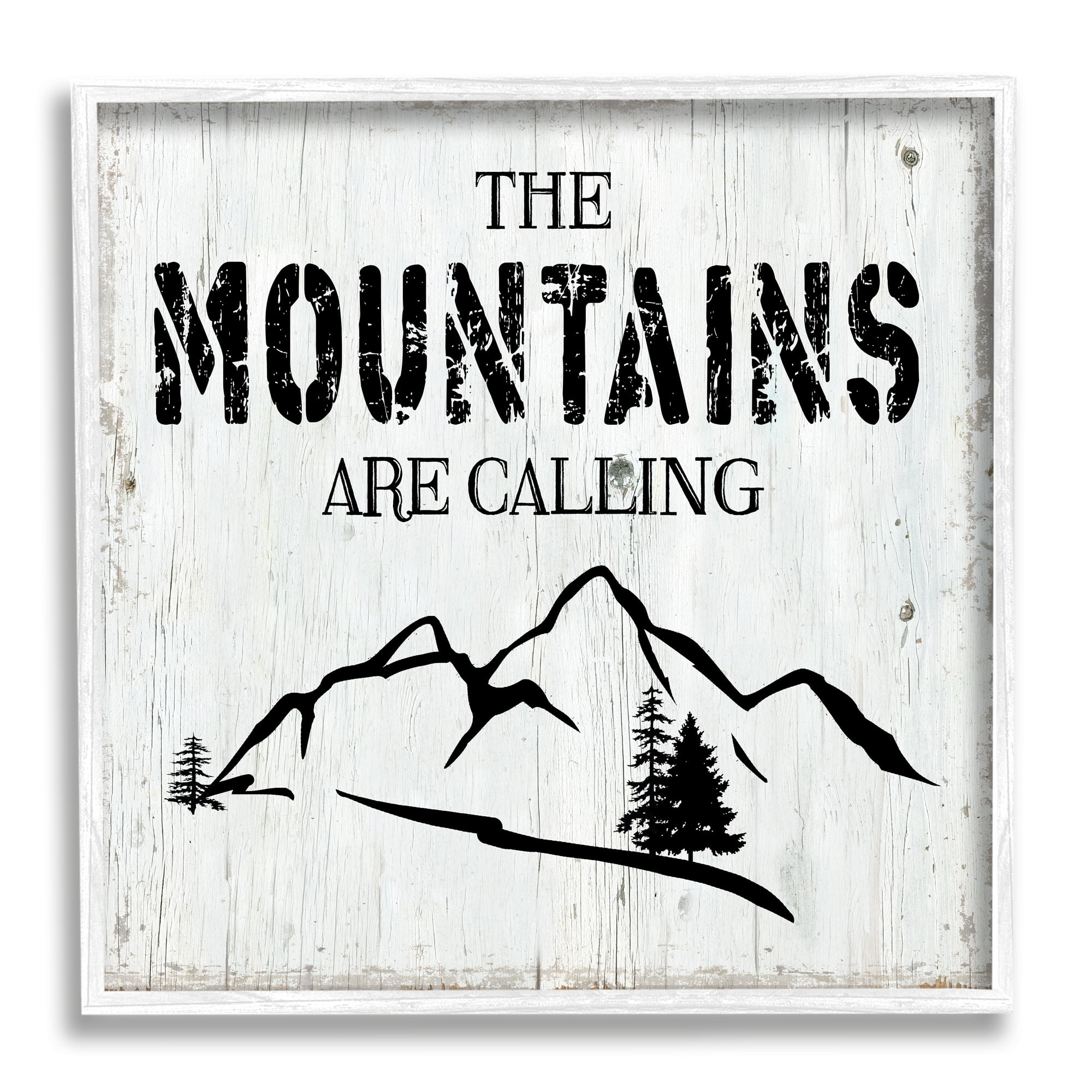 Stupell Industries Mountains Are Calling Rustic Phrase Distressed Plank Pattern, 12 x 12,Design by CAD Designs