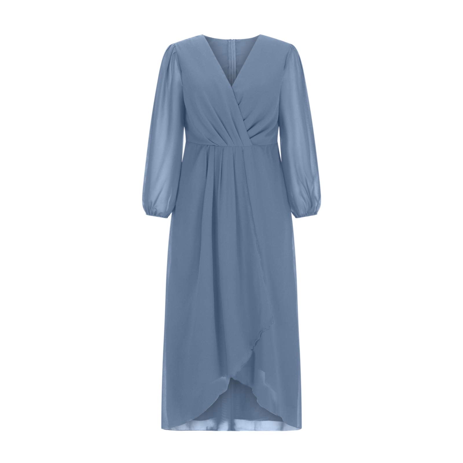 SCSAlgin Women's Chiffon V Neck Long Sleeves Dress Pleated