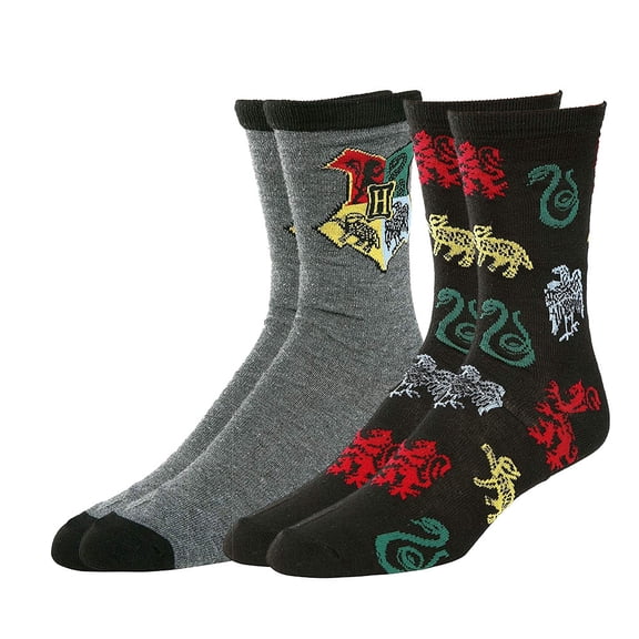 Harry Potter Hogwarts Logo Charcoal Crew Socks 2 Pack
