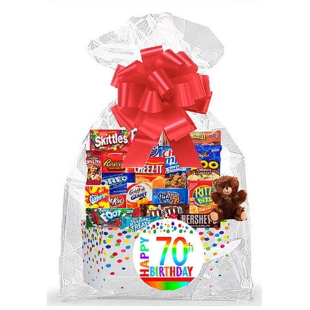 CakeSupplyShop Item#070BSG Happy 70th Birthday Rainbow Thinking Of You Cookies Candy & More Care Package Snack Gift Box Bundle Set – Ships FAST!