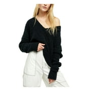 FREE PEOPLE $108 Womens New Black V Neck Long Sleeve Casual Sweater M B+B