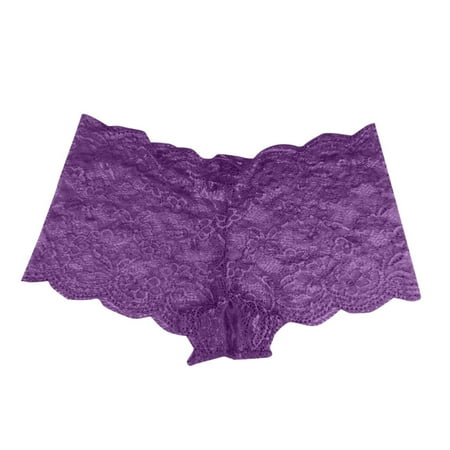 vigerkar Women Sexy Crotchless Boyshorts Underwear Bikini Cheeky Lingerie Panties Purple  S