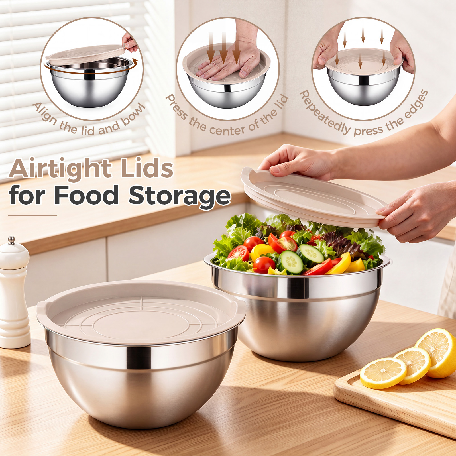 Walchoice 6-Piece Stainless Steel Mixing Bowl Set with Lids photo 4