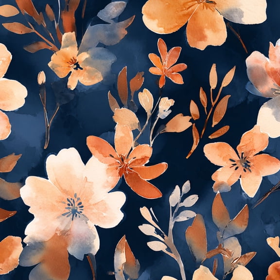 Peel and Stick Wallpaper Watercolor Floral Soft Orange Blue Flowers Dark Wall Mural 17.7in x 9.8ft Self Adhesive Removable Wall Paper Renter Friendly Wallpaper for Bedroom