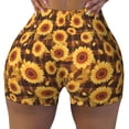 thumbnail image 2 of Logiee Vintage Brown Plaid Sunflower Print Women's Biker Shorts,Workout Gym Shorts,Scrunch Shorts,Tummy Control Hidden Scrunch Running Yoga Shorts-XX-Large, 2 of 8
