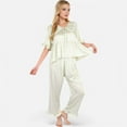 thumbnail image 6 of Lounge Women's Embroidered Collar Pajama Set with Ruffle Trim and Button-Up Top - Medium, Green, 6 of 7