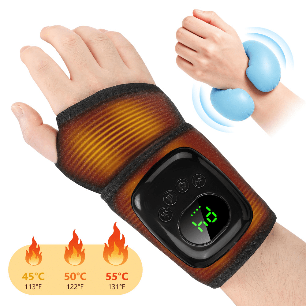 2PCS Cordless Wrist Heating Pad Wrap, Electric Wrist Massager with Heat and Compression, 4 Intensity Levels & 3 Heat Settings, NTC Thermostat, 15-Min Auto-Off