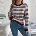 thumbnail image 4 of Npasoilc Crochet Knitted Sweaters for Women Long Sleeve Round Neck Striped Printed Pullover Blouse Lightweight Soft Fall Winter Casual Loose Sweaters, 4 of 7