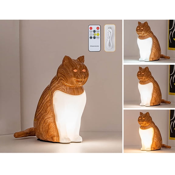 AuroraX Portable Cute Cat Bedside Lamp Rechargeable Table Lamp Cordless with Usb Port and Remote Control Modern Led Mood Night Light for Bedroom Living Room Birthday Gifts for Home Decor