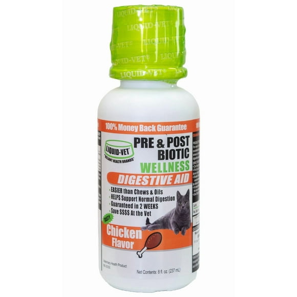 Liquid-Vet® Supplément Prébiotique et Postbiotique pour le Bien-Être Digestif Félin, Saveur de Poulet, 8 fl oz / 237 ml