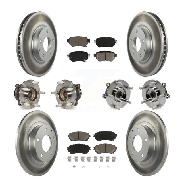 Transit Auto Front Rear Hub Bearings Assembly Coated Disc Brake Rotors and Ceramic Pads Kit (10Pc) for Car 2016-2018 Mazda 6 - Left Right Side (Driver Passenger) KBB-121003