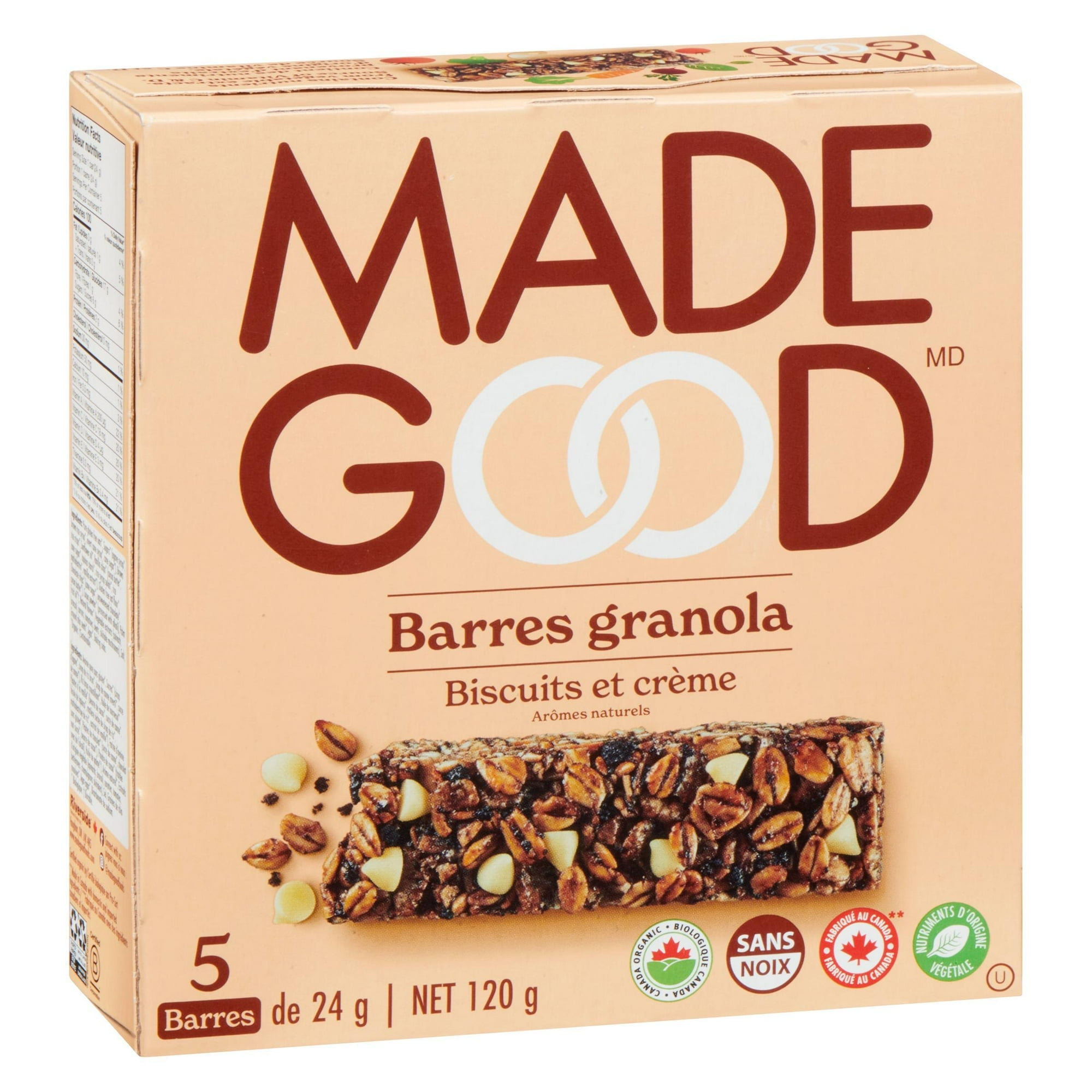 MadeGood Barres granola Biscuits et crème Boîte de 5 barres