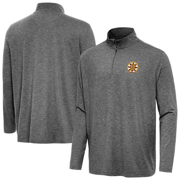 Men's Antigua Heather Black Boston Bruins Hunk Lightweight Quarter-Zip Pullover