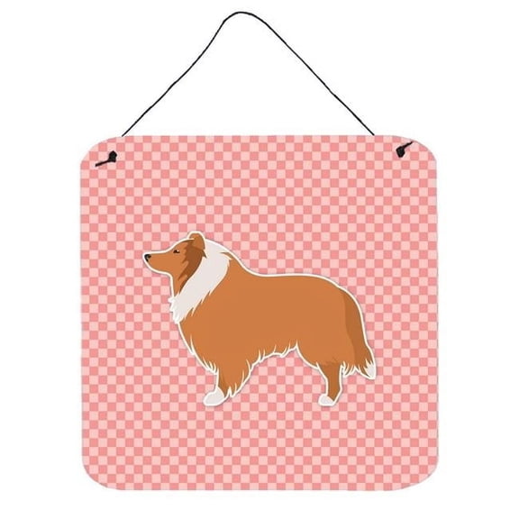 Collie Checkerboard Pink Wall or Door Hanging Prints