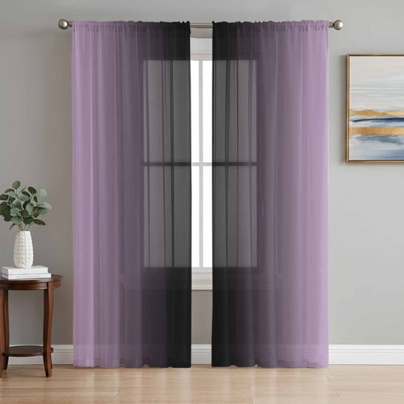 Sheer Curtains 72 Inches Long, Purple Black Ombre Light Filtering Window Curtains for Living Room/Bedroom, Modern Gradient Abstract Art Rod Pocket Voile Sheer Curtain Drapes, 52"W x 72"L, 2 Panels