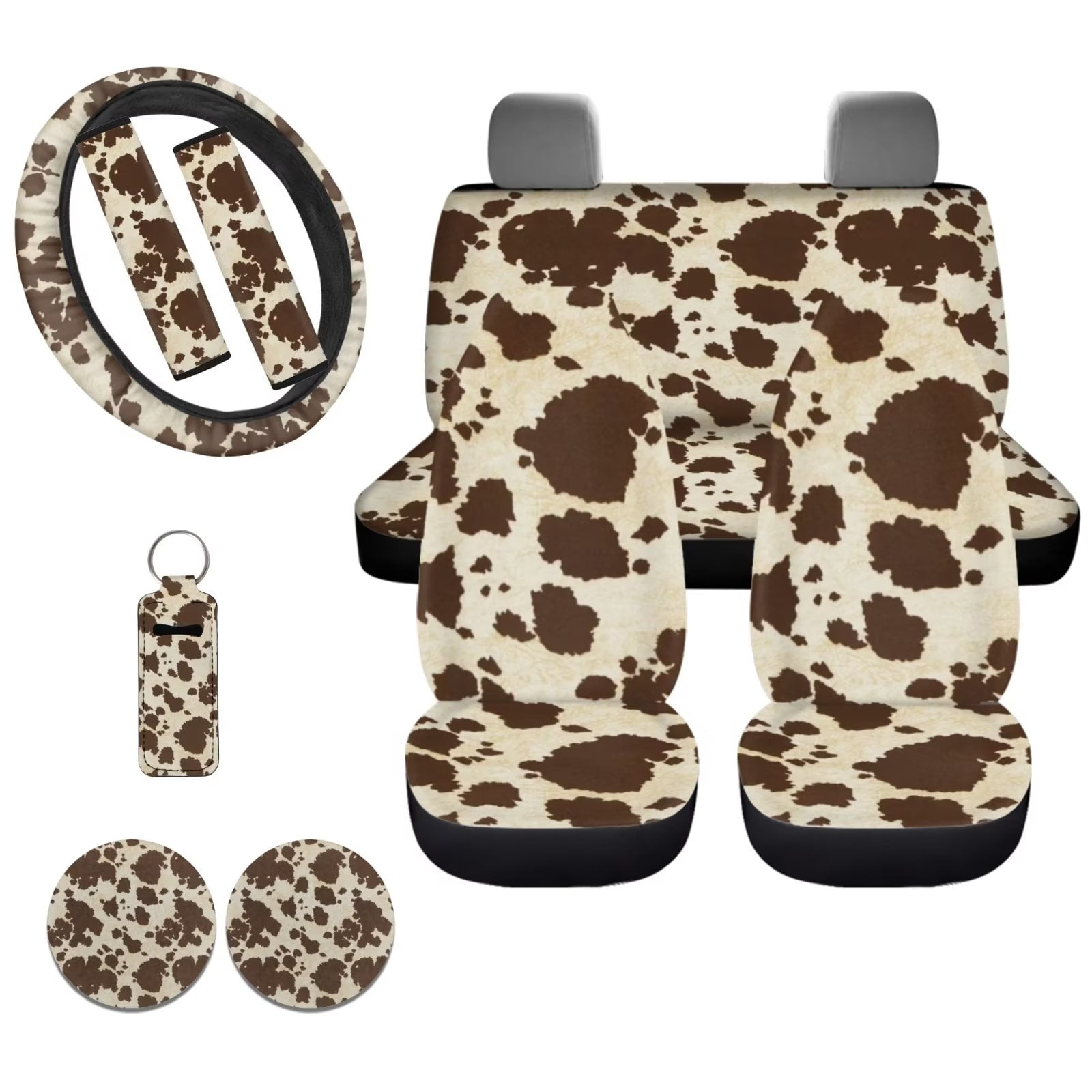 FEKLYI Cow Print Car Seat Covers Auto Accessories with Car Cup Holder