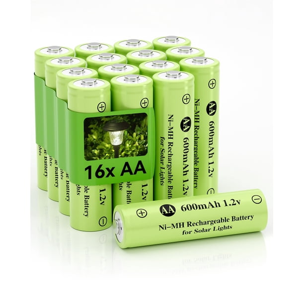 Batería recargable Howardly AA 600 mAh 1.2 V Ni-MH (paquete de 16)