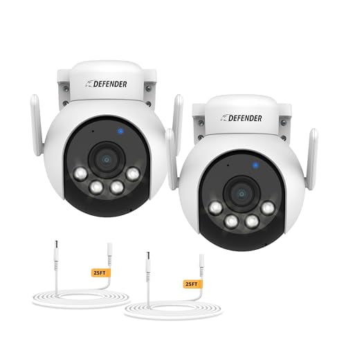 AI POWERED Defender 4K Everwatch PTZ Plug-in Security Camera Outdoor, SMART Human Detection, Criminal Deterrence, WIFI 6/Bluetooth, Color Night Vision, 2 Pack