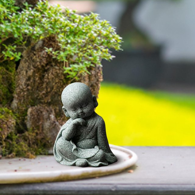 Bandeja de té china Escultura Decoraciones Estatuilla de monje Estatua de Buda Miniatura para mesa Meditación Decoración Accesorios al aire , Macarena Monje Estatua de Buda