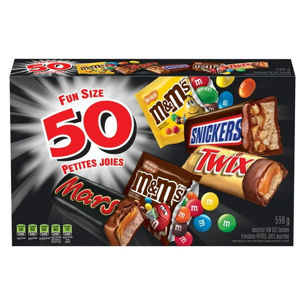 Variété Mars, Barres chocolatées assorties, Halloween, Taille amusante, 1 boîte, 50 barres